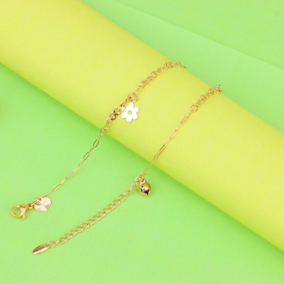 "Rose Gold Anklet with Cross & Flower Charms, XPAL1164 - Picture 2 of 12